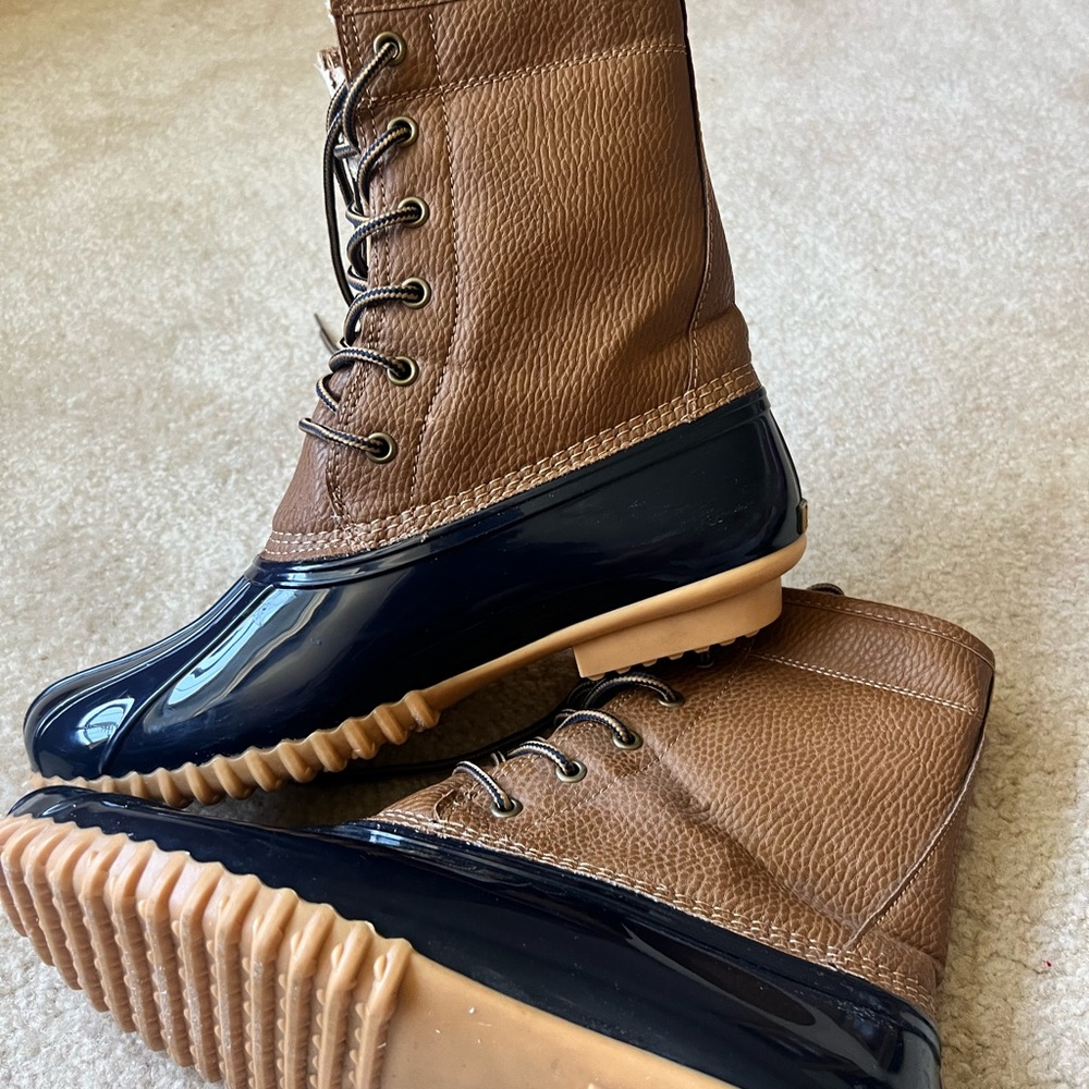 Brown and Navy Blue Duck Boots